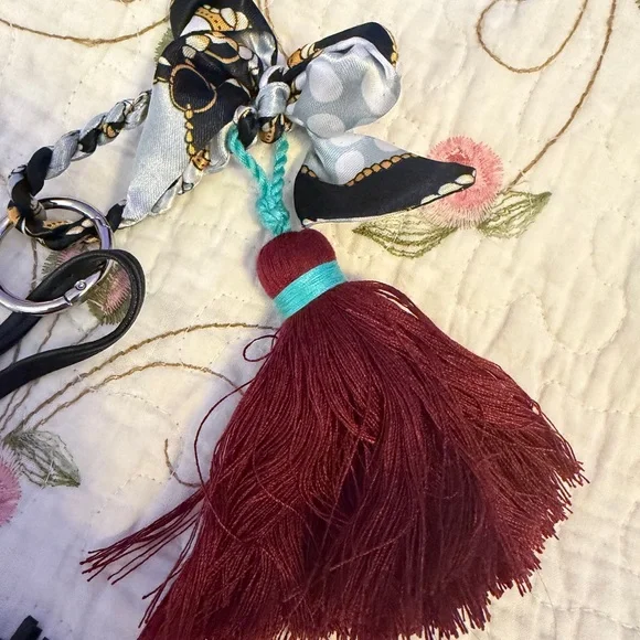 Black Leather Pegasus Charm with Burgundy Tassel - Picture 4 of 13